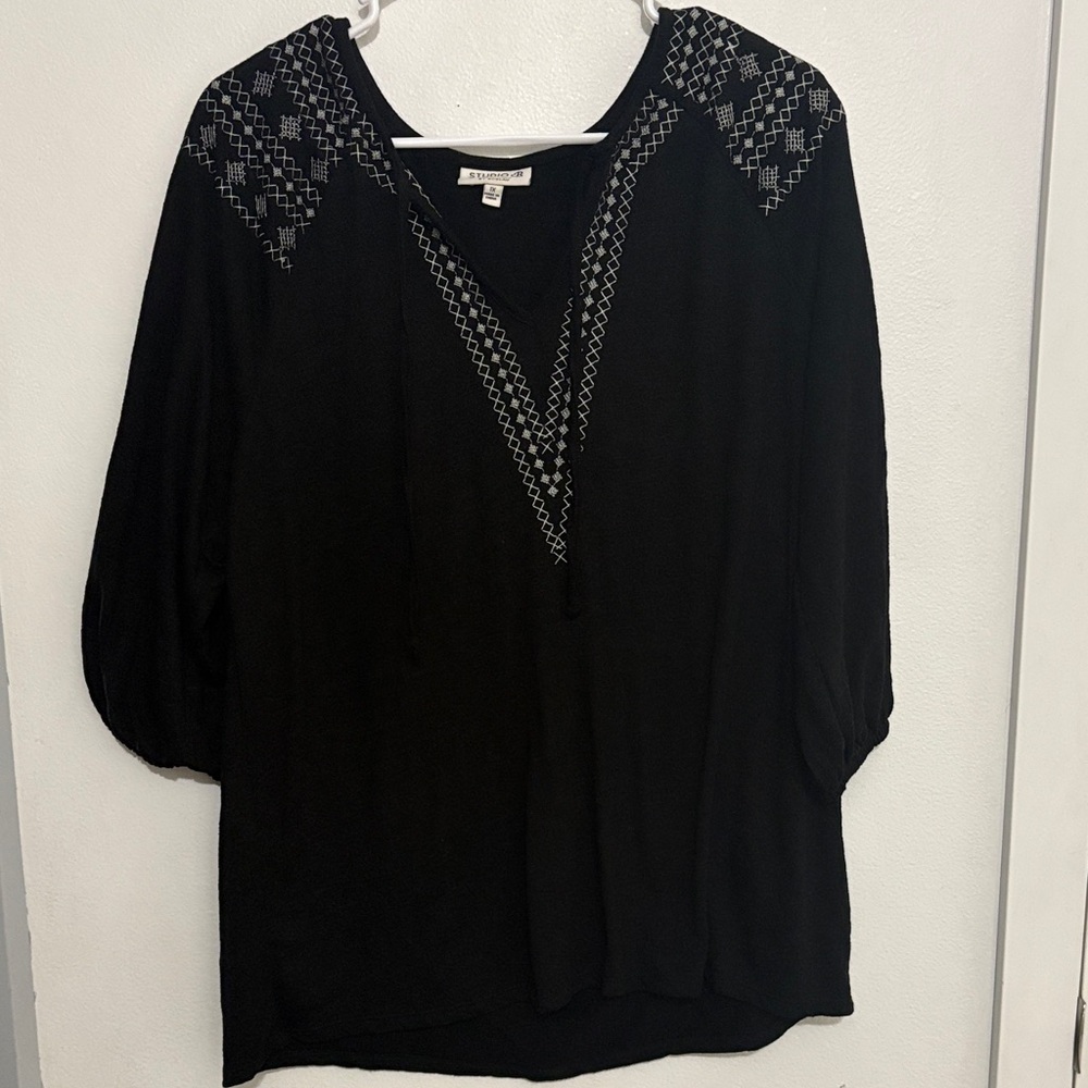 Studio B Black Embroidered Women's Top